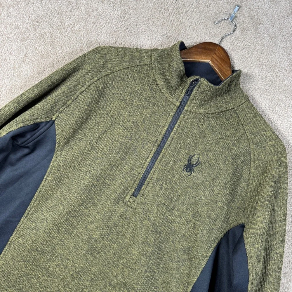 Spyder Quarter Zip Pullover Mens XL Green Black Fleece Lined Performance Jacket
